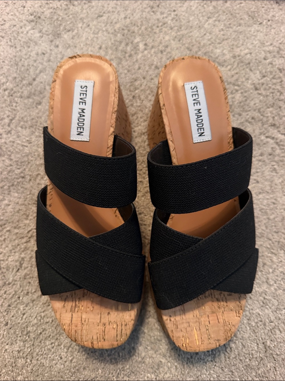 Steve Madden Black Cork Wedge Slide Sandals
